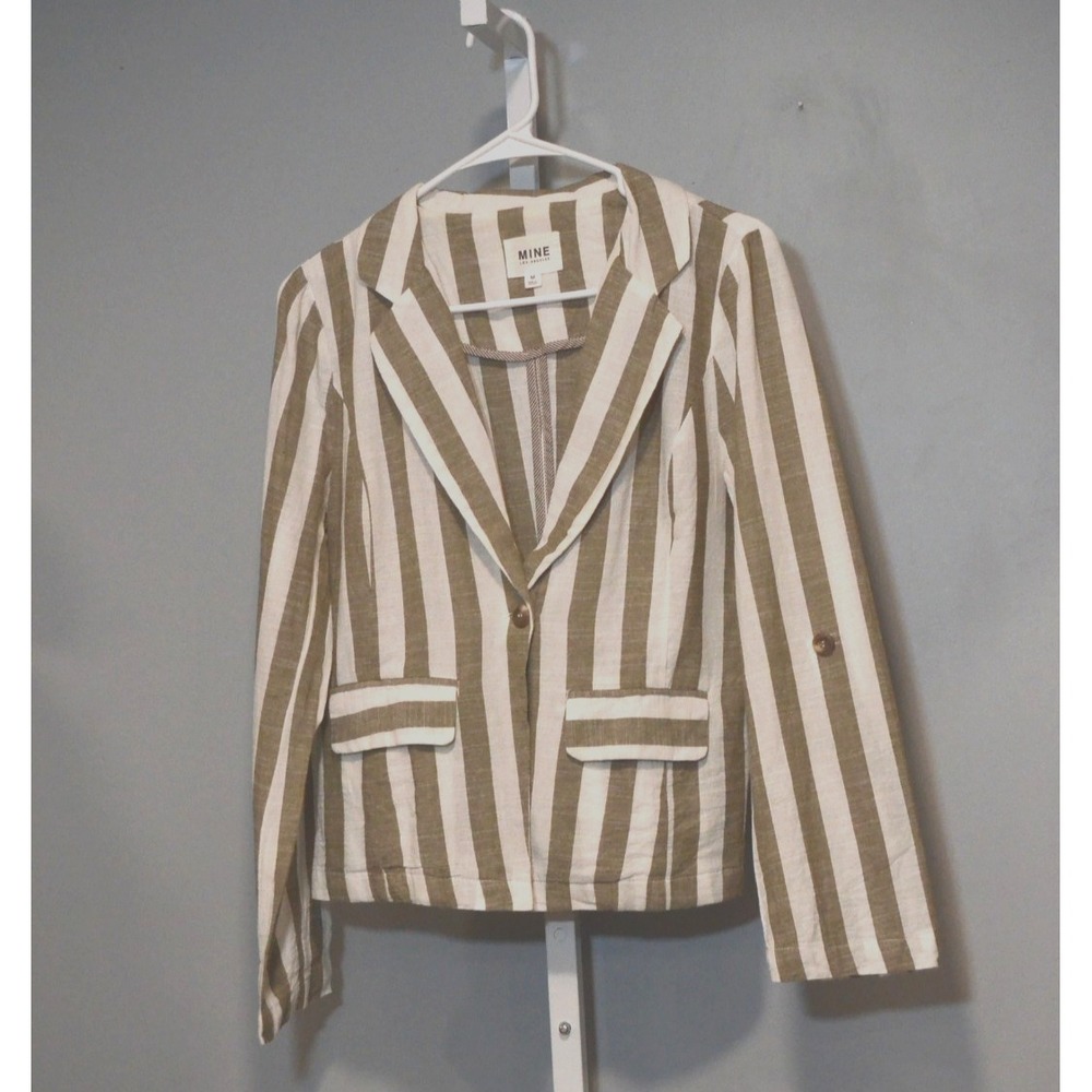 Mine of Los Angeles Size M Lightweight Jacket Cream & Taupe Roll-Tab Sleeves